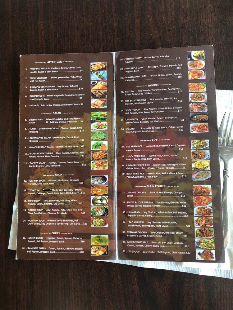 Menu at Thai Vegan restaurant, Beverly Hills, 1/2 S Santa Monica Blvd