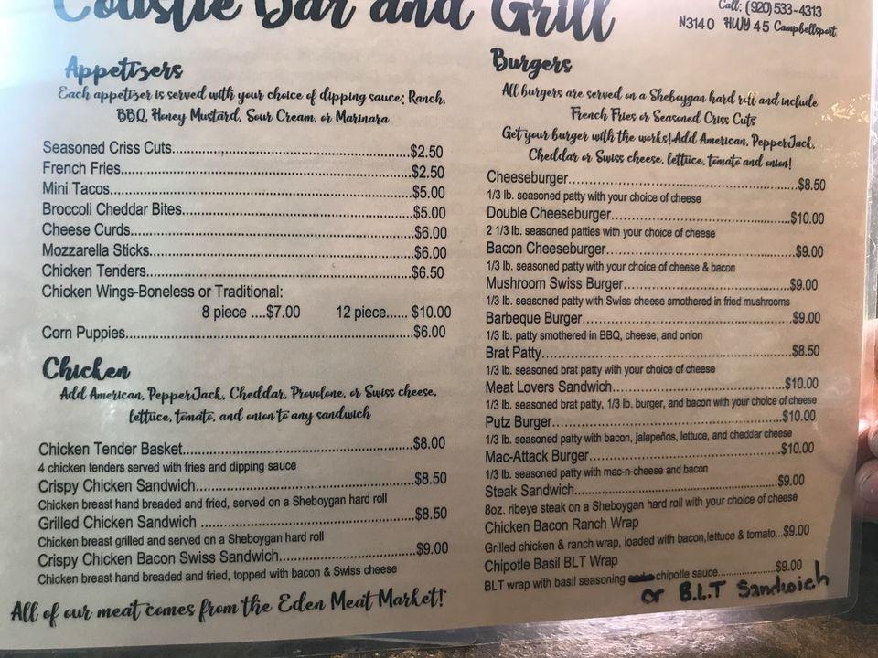 Menu at Coustie Bar, USA