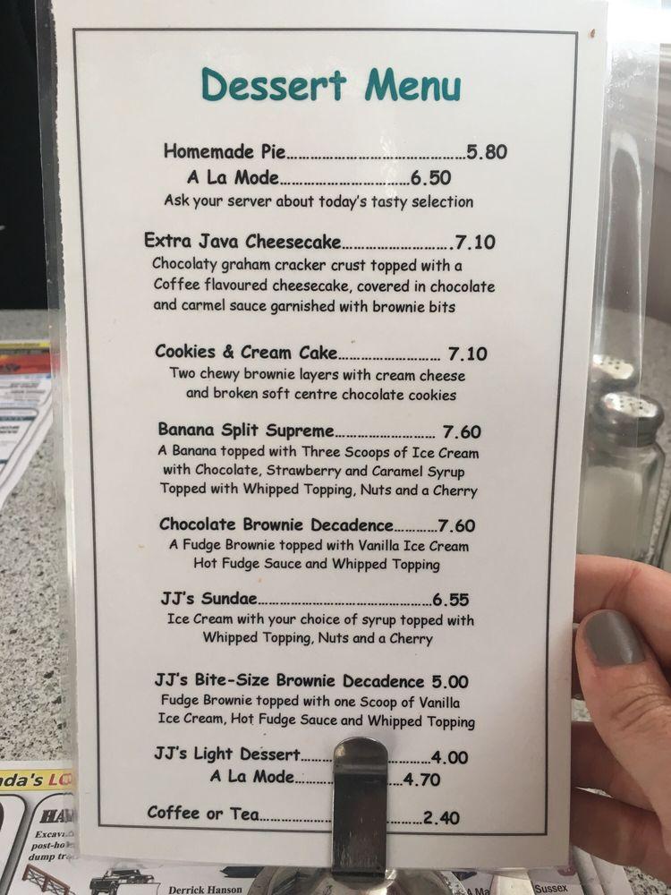 Menu at JJ's Diner restaurant, Sussex