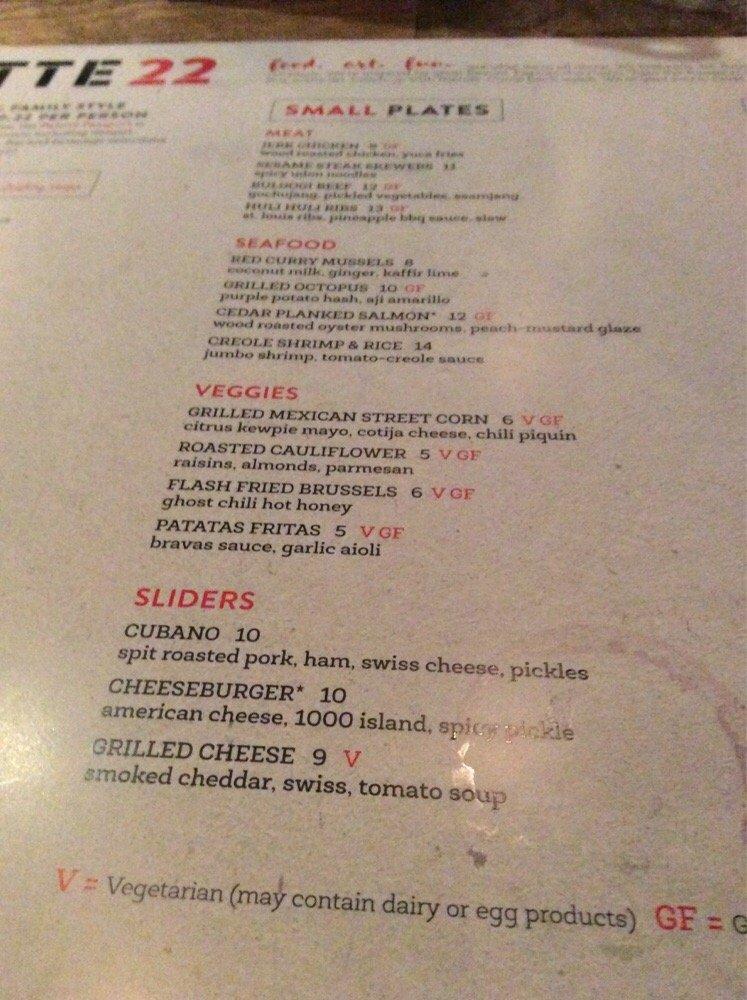 Menu at Palette 22 pub & bar, Arlington