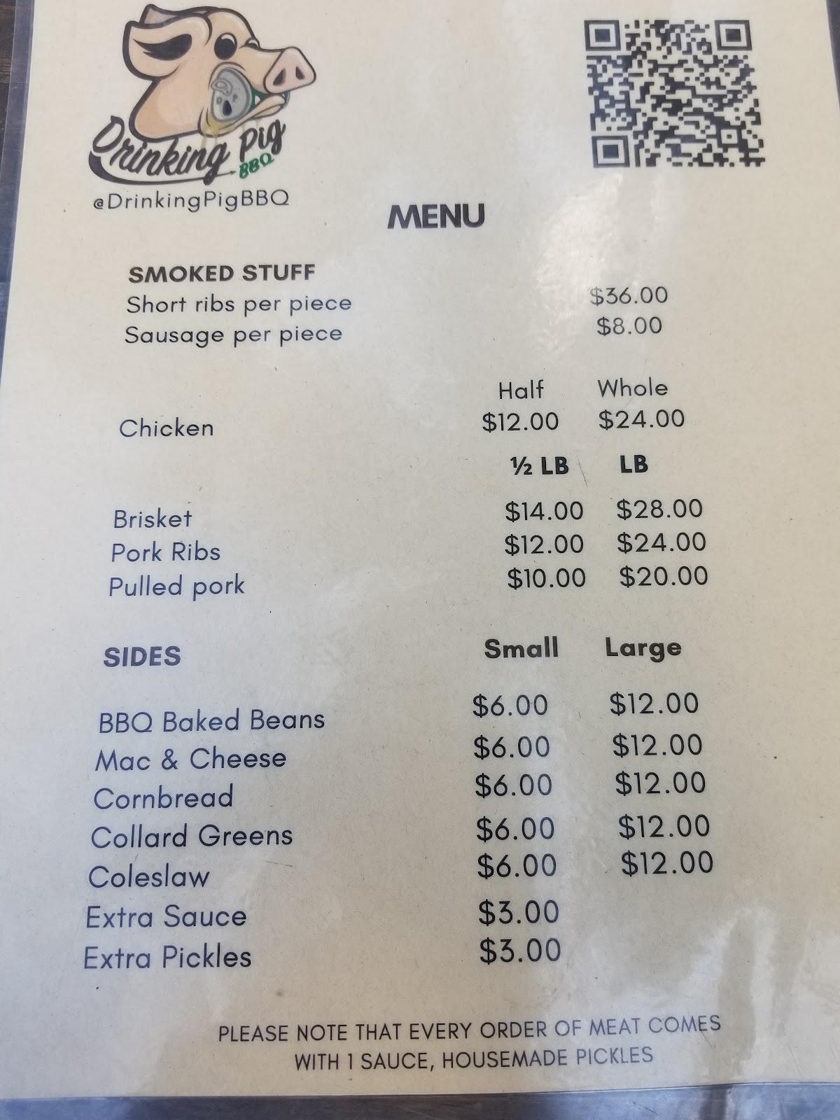 Menu at Drinking Pig BBQ, Miami
