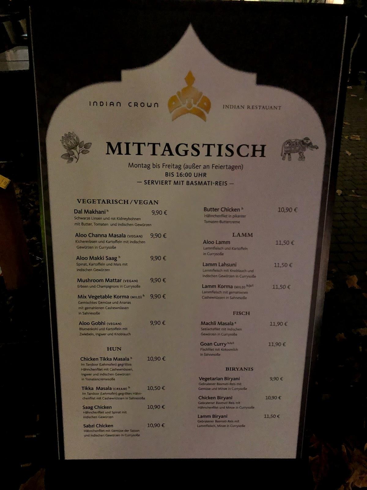 Speisekarte von Indian Crown restaurant, Leipzig