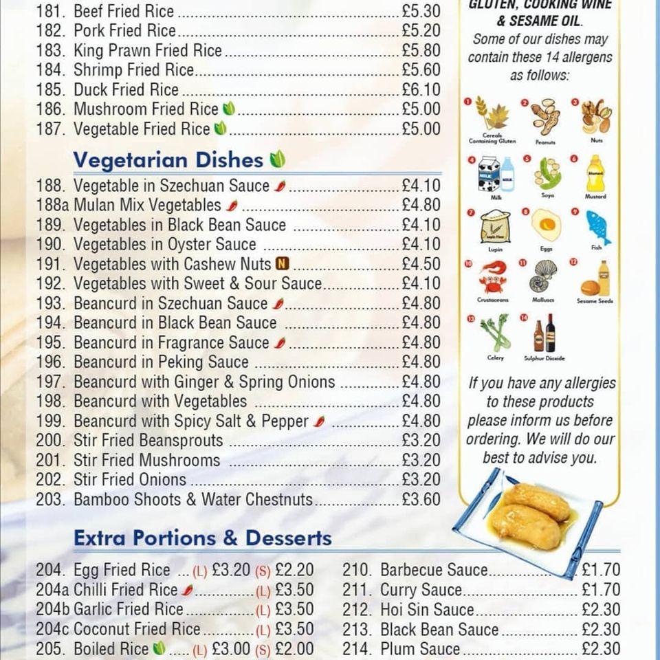 Menu at Mulan fast food, Kenilworth