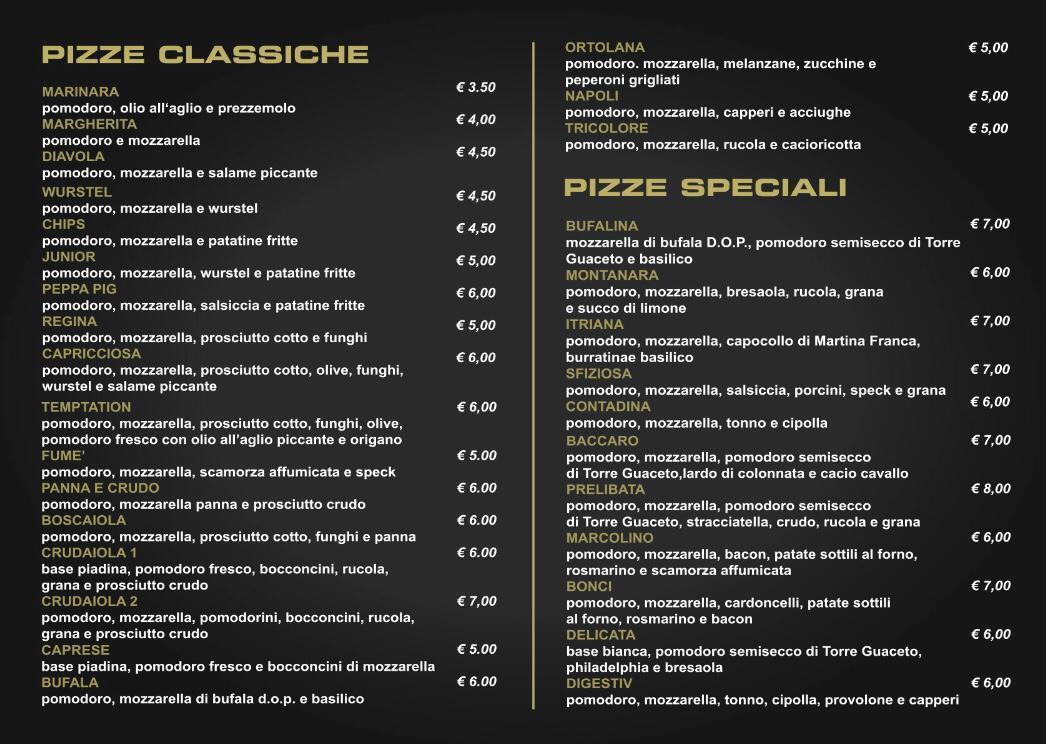 Menu at Pizzeria Rosticceria Baccaro, San Vito dei Normanni