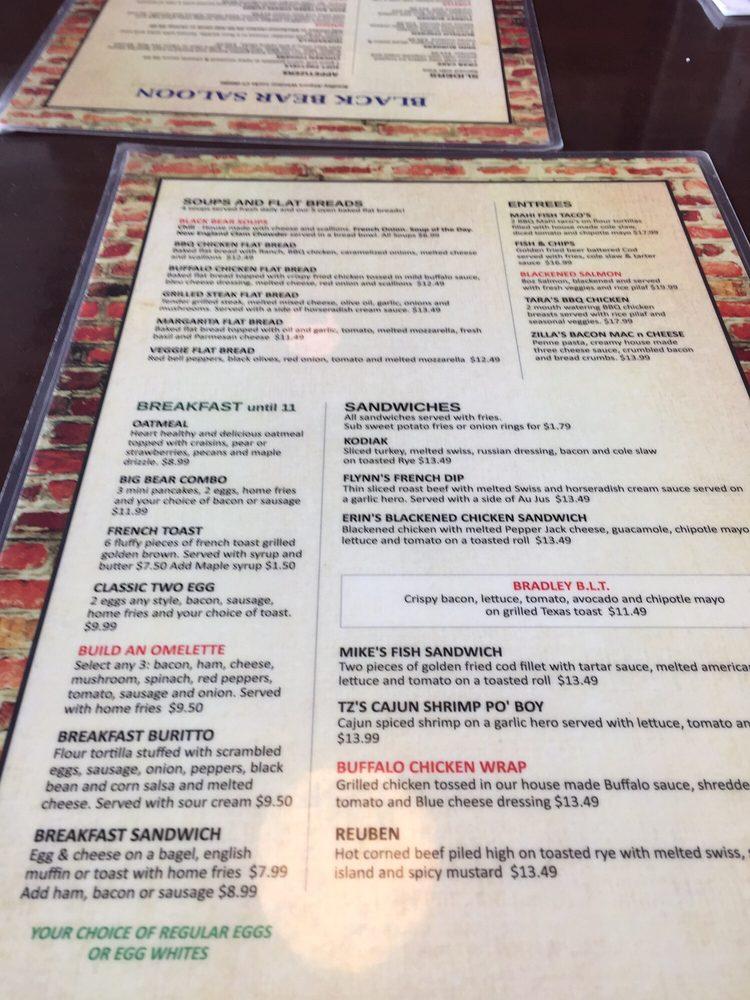 Menu at Black Bear Saloon pub & bar, Windsor Locks