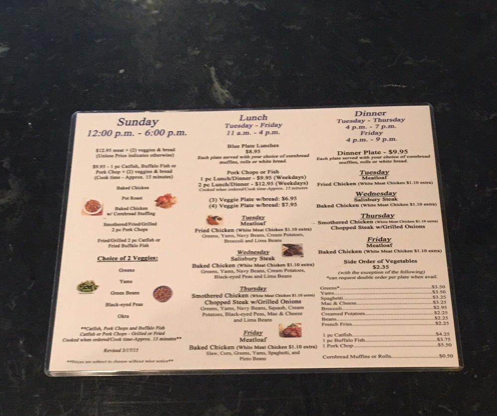 Menu at Peggy's Heavenly Home Cooking restaurant, Memphis