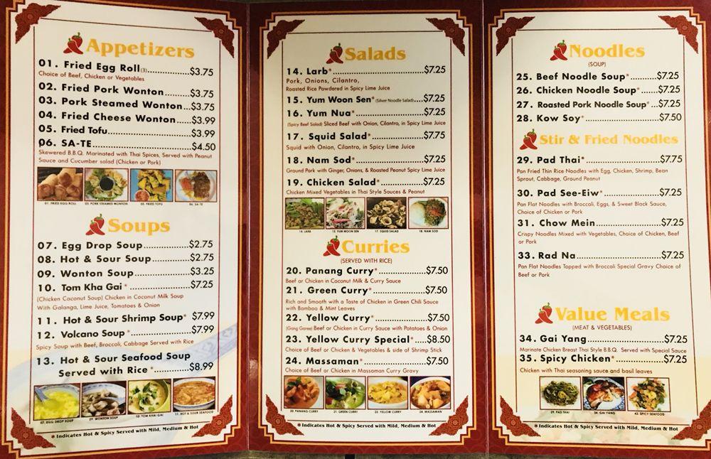 Menu at Thai Pepper restaurant, Lubbock