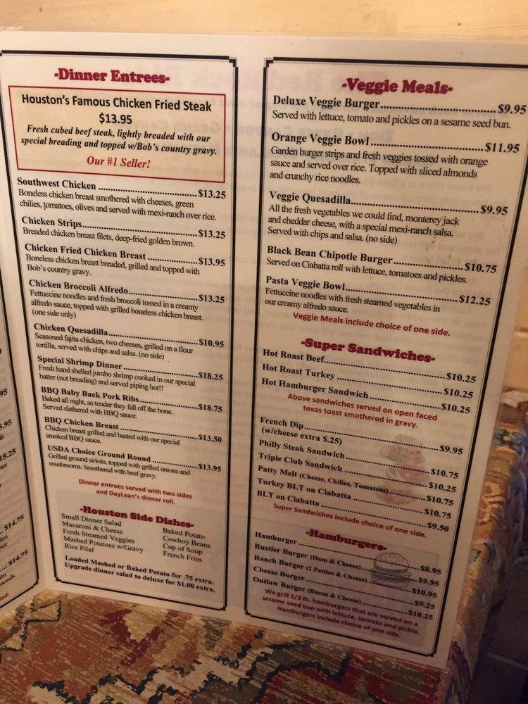 Carta de Houston's Trail's End Restaurant, Kanab