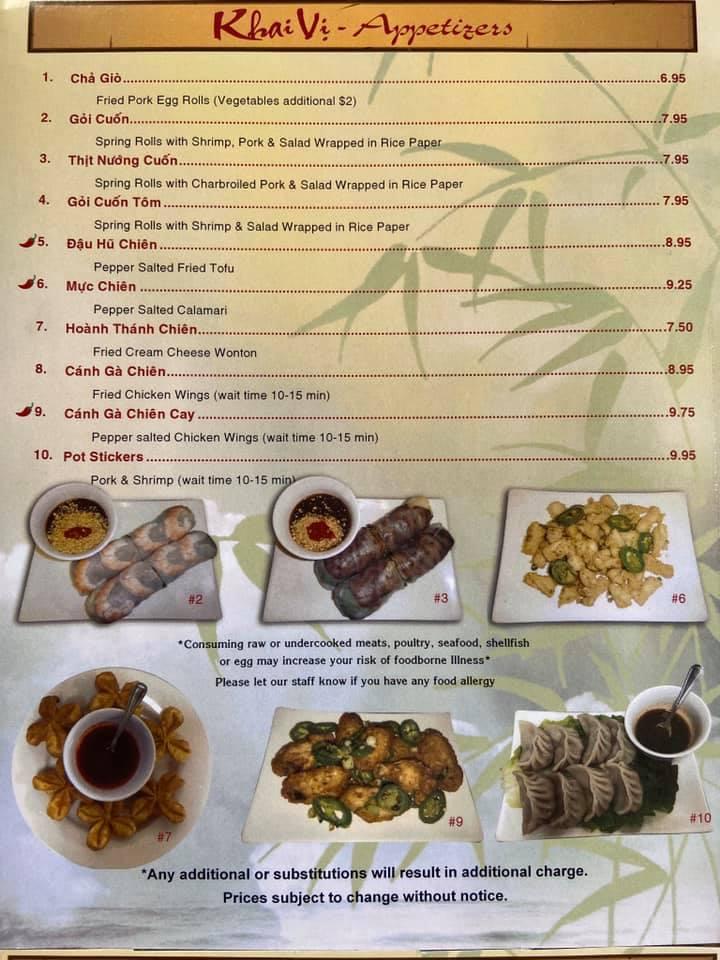 Menu at Phở Dynasty Vietnamese restaurant, Elk Grove, Elk Grove Florin