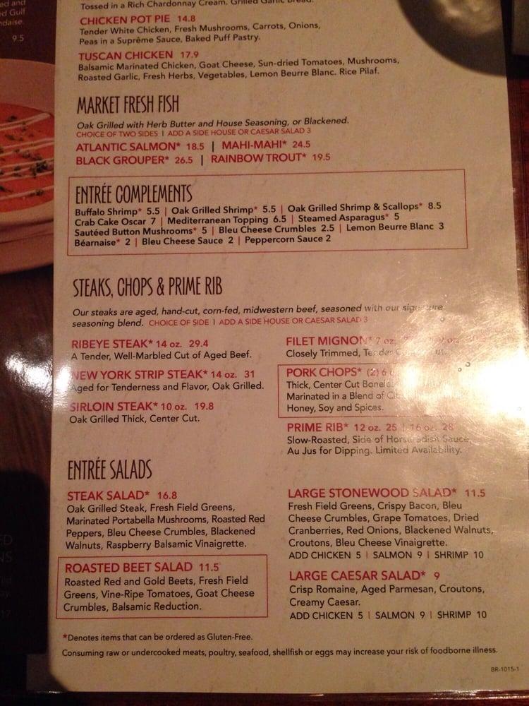 Menu at Stonewood Grill & Tavern steakhouse, Brandon