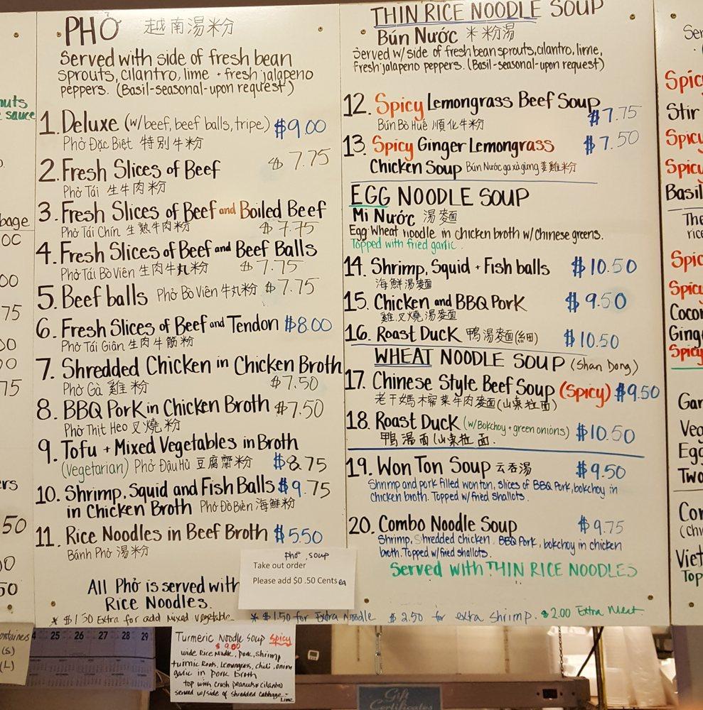 Menu at YiShen restaurant, Eugene