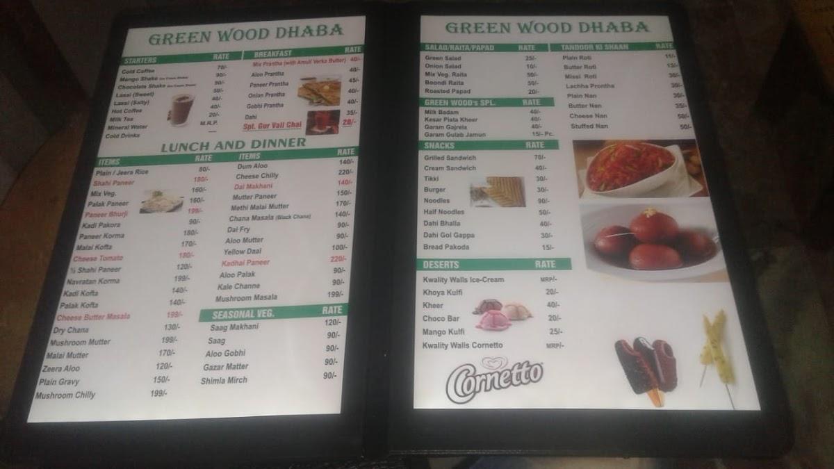 Menu at Green Wood Dhaba, Pohir, SH11