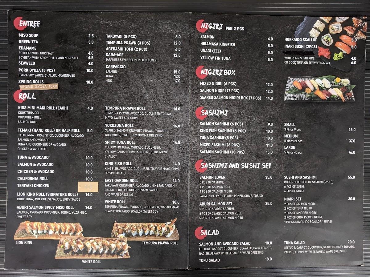 Menu at Sushi Yokozuna restaurant, Eastgardens