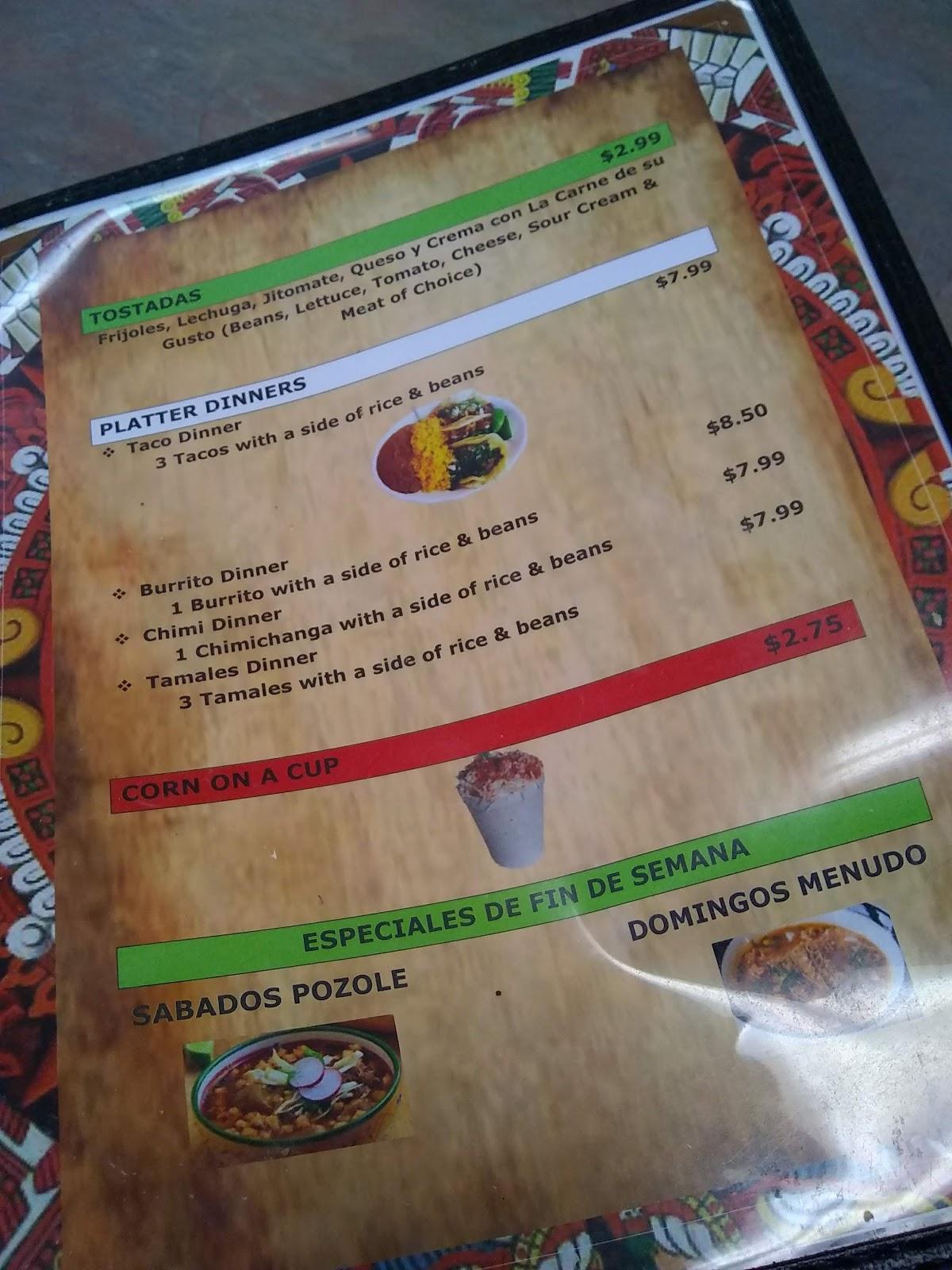 Menu at Tacos Calvillo restaurant, Danville