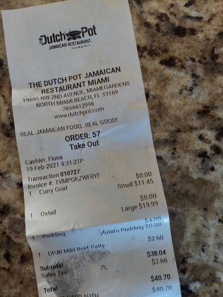 Menu at The Dutch Pot Jamaican Restaurant, Miami Gardens