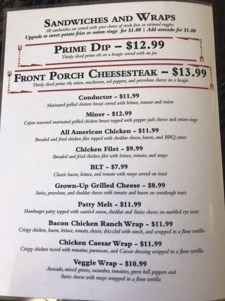 Menu at The Front Porch Restaurant and Bar, Keystone