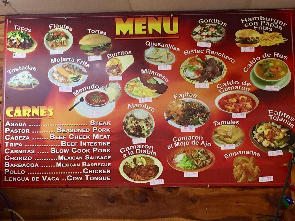 Menu at Taqueira La Lupita restaurant, Nashville, S North Carolina Hwy 58
