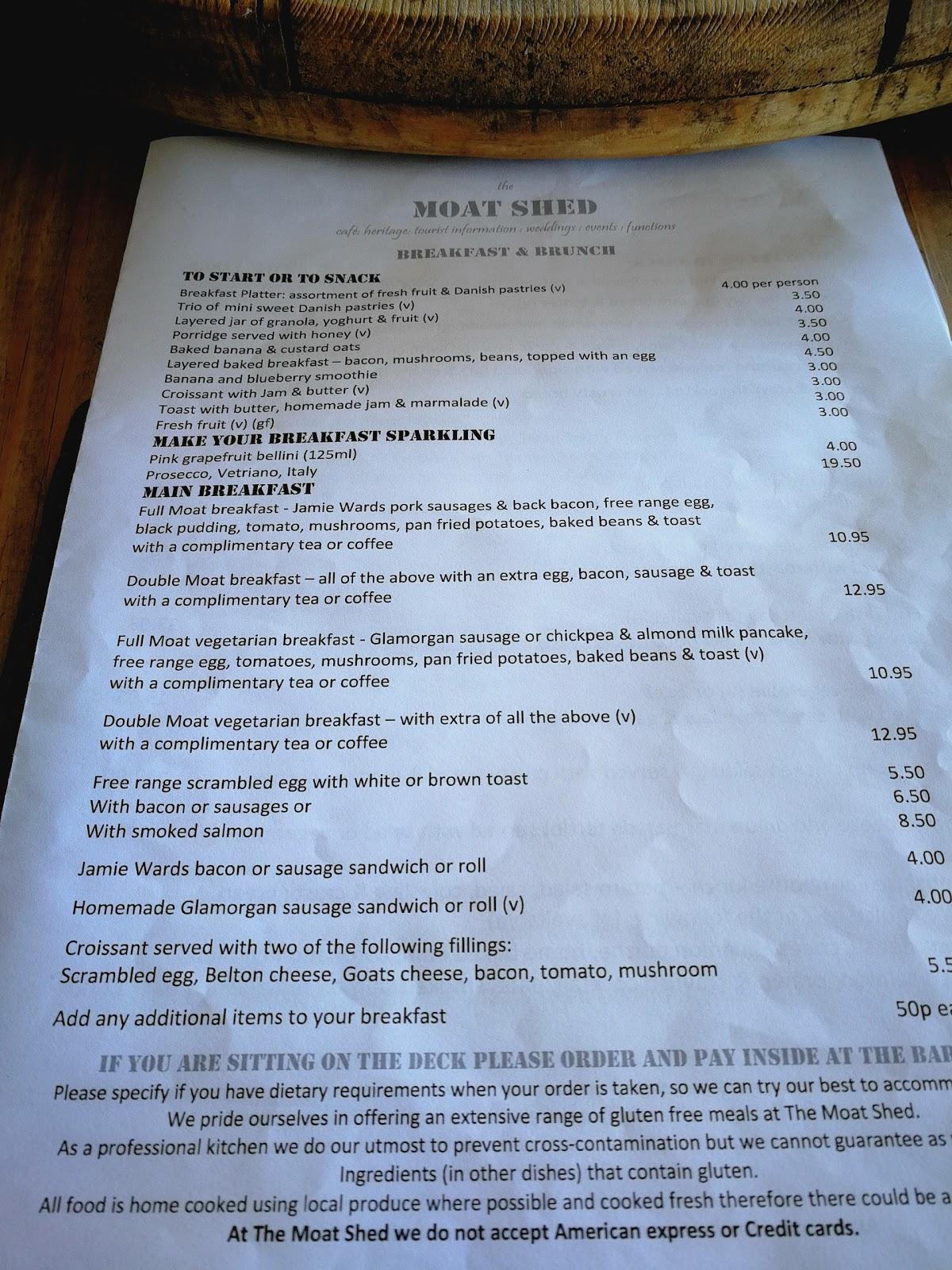 Menu at The Moat Shed restaurant, Baschurch