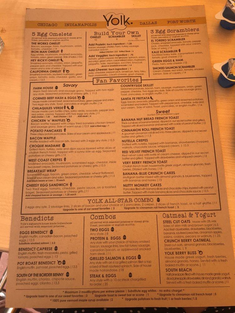 Menu at Yolk Sundance Square restaurant, Fort Worth