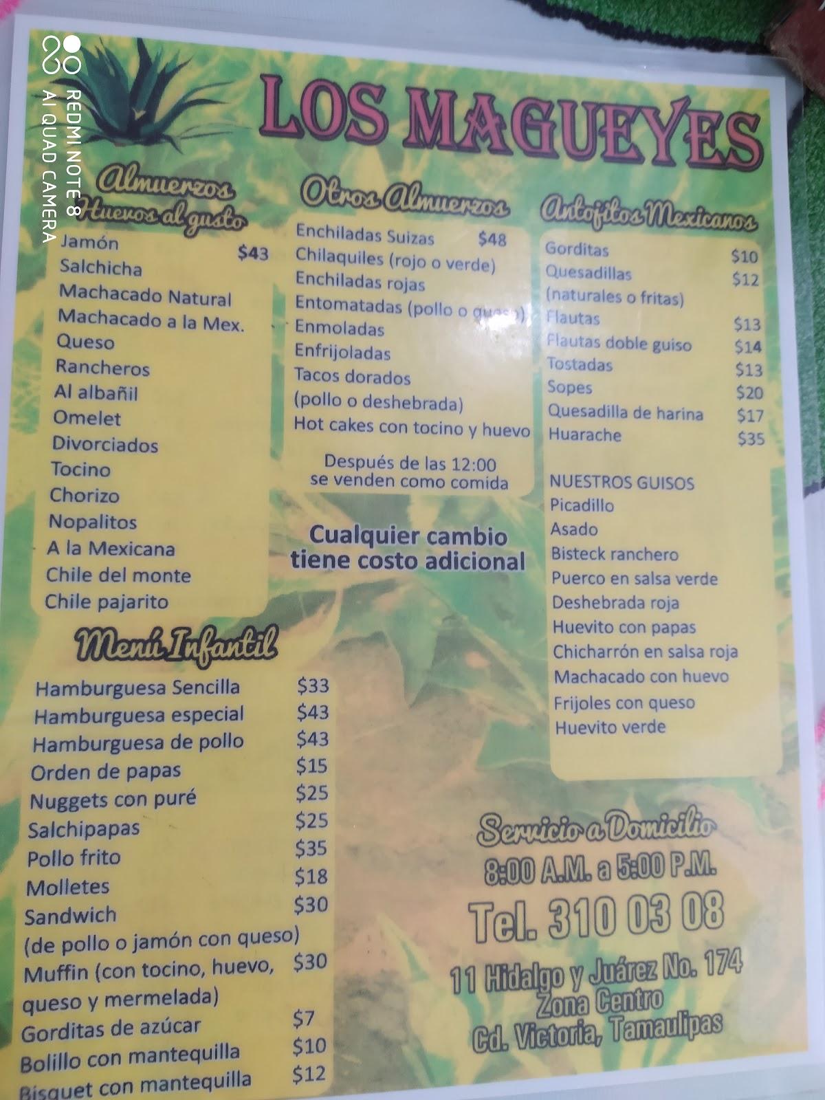 Menu at Los Magueyes restaurant, Ciudad Victoria, Lauro Aguirre 174