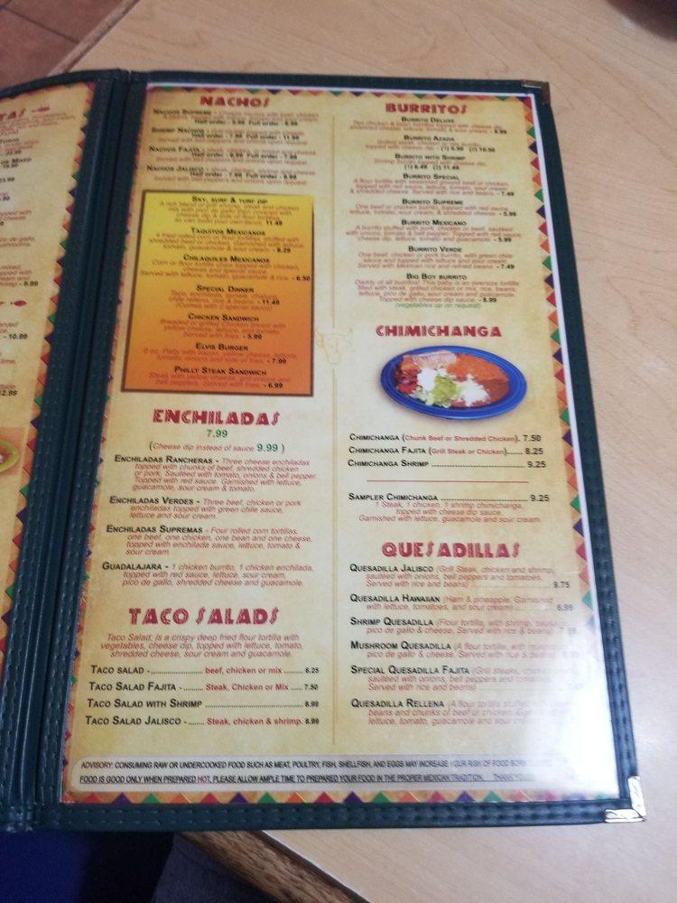 Menu at Los Toros restaurant, Guntown, MS145