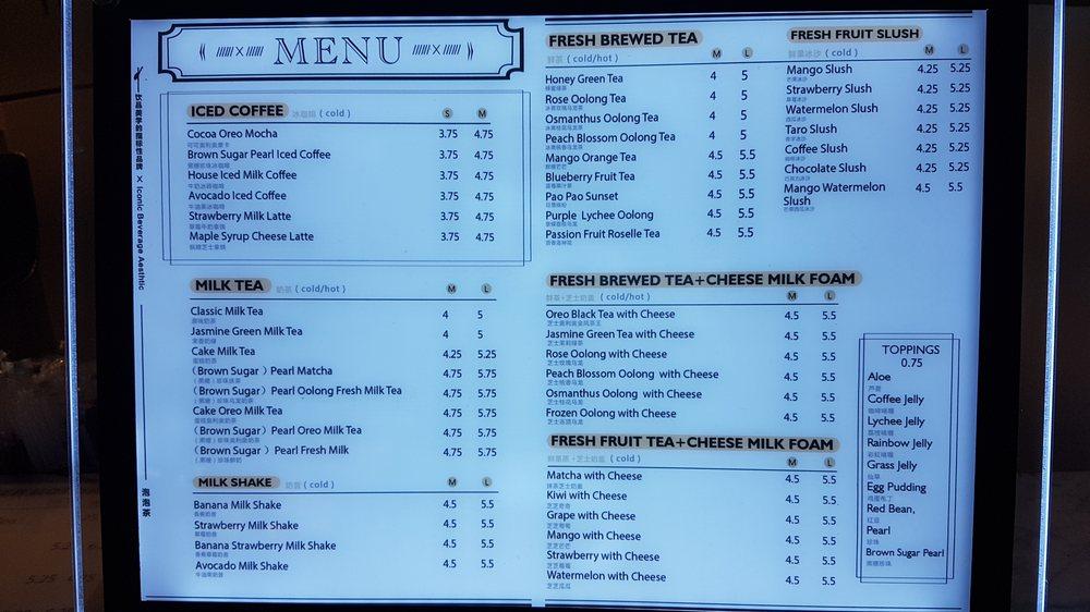 Menu at Pao Pao Cha, Markham