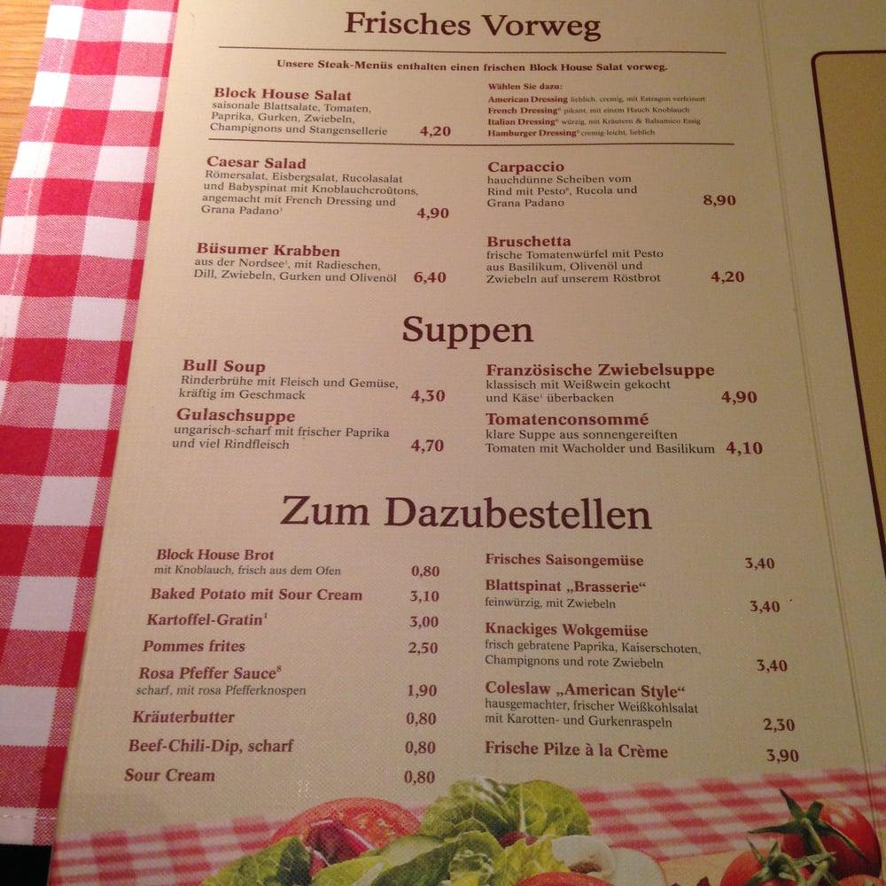 Speisekarte von BLOCK HOUSE Wandsbek steakhaus, Hamburg, Schloßstraße