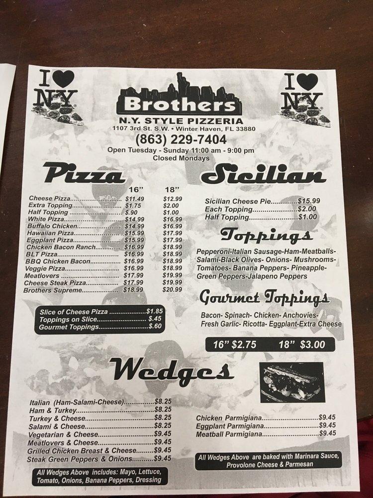 Menu at Brothers N.Y. Style Pizzeria, Winter Haven