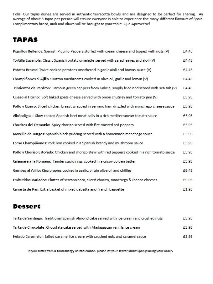 Menu at La Estrella Tapas Bar & coffee, Rushden