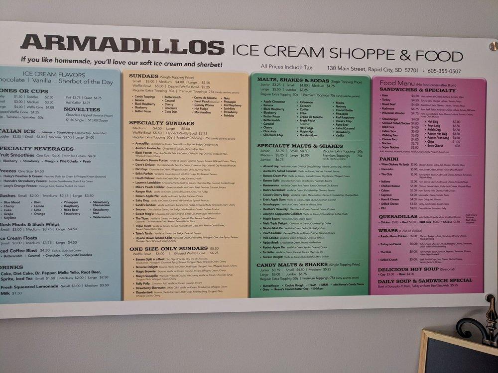 Menu at Armadillos Ice Cream Shoppe fast food, Rapid City