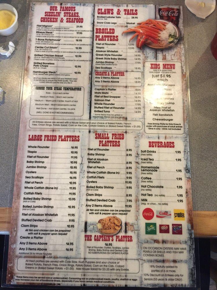 Menu at Captain Steve's Family Seafood Restaurant in Fort Mill, SC