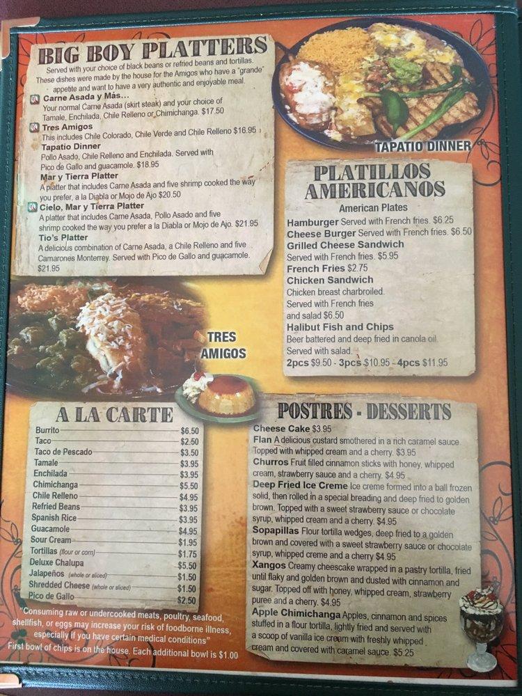 Menu at El Tapatio restaurant, Coquille