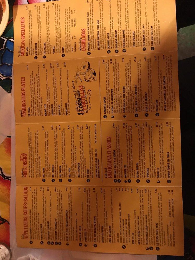 Menu at Red Iguana restaurant, Salt Lake City, 736 W North Temple St