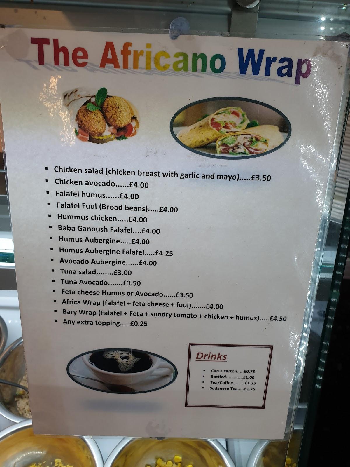 Menu at Africano Wrap Place restaurant, Edinburgh
