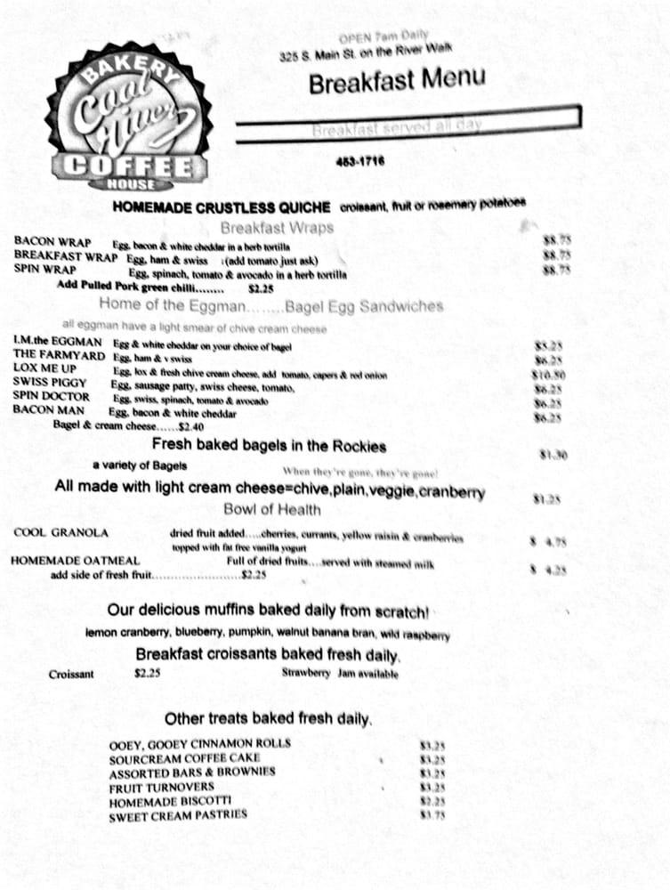 Menu at Cool River Coffee House, Breckenridge