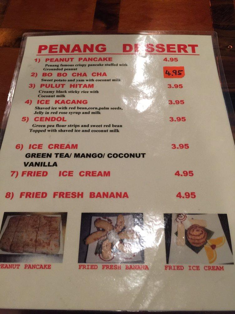 Menu at Penang Malaysian Cuisine restaurant, Kennesaw