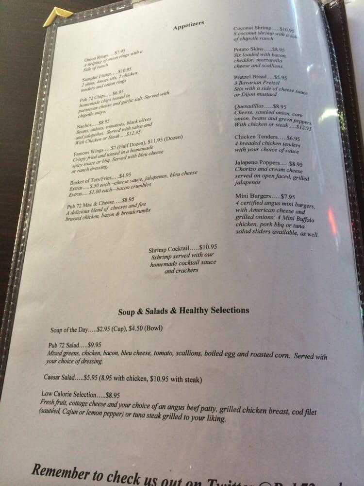 Menu at Pub 72, Gilberts