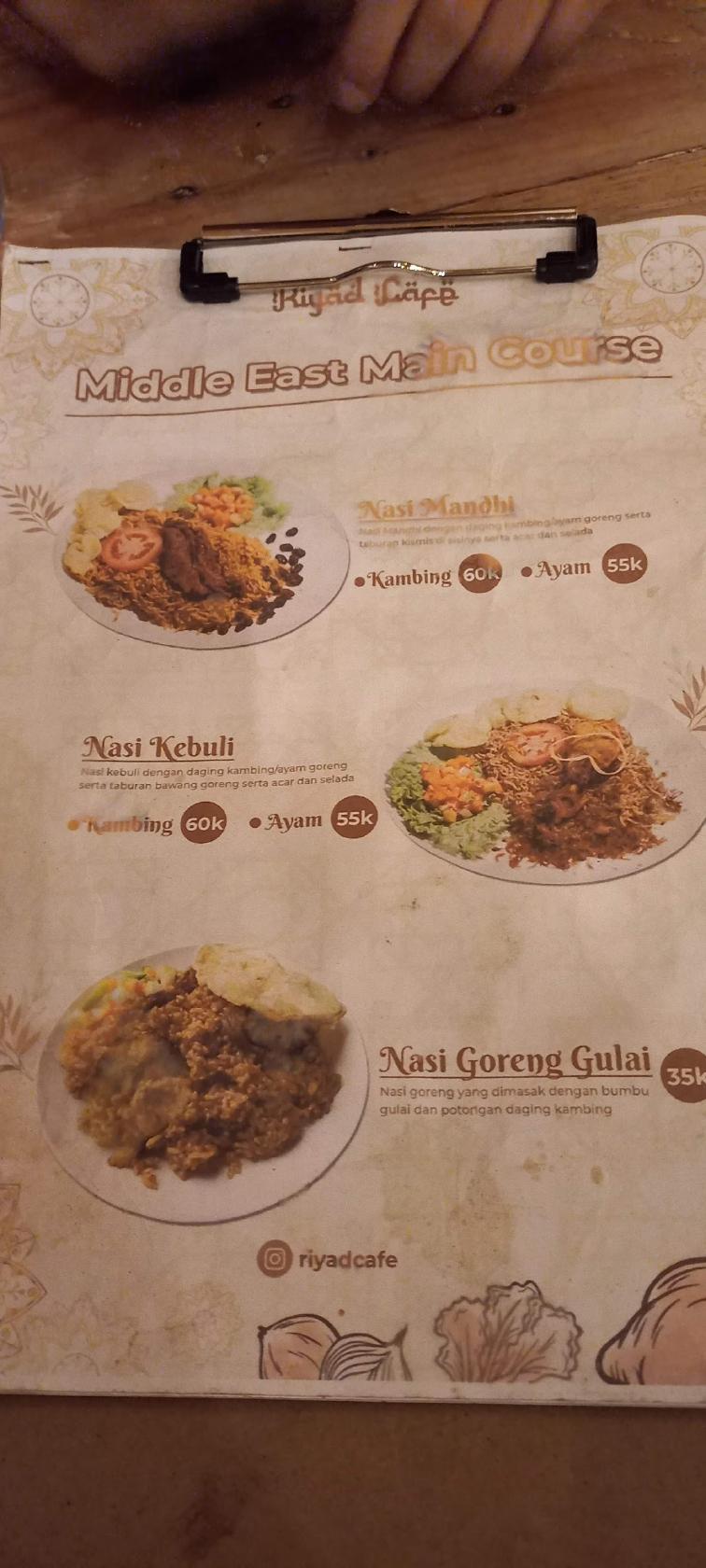 Menu at Riyadh Cafe, Indonesia