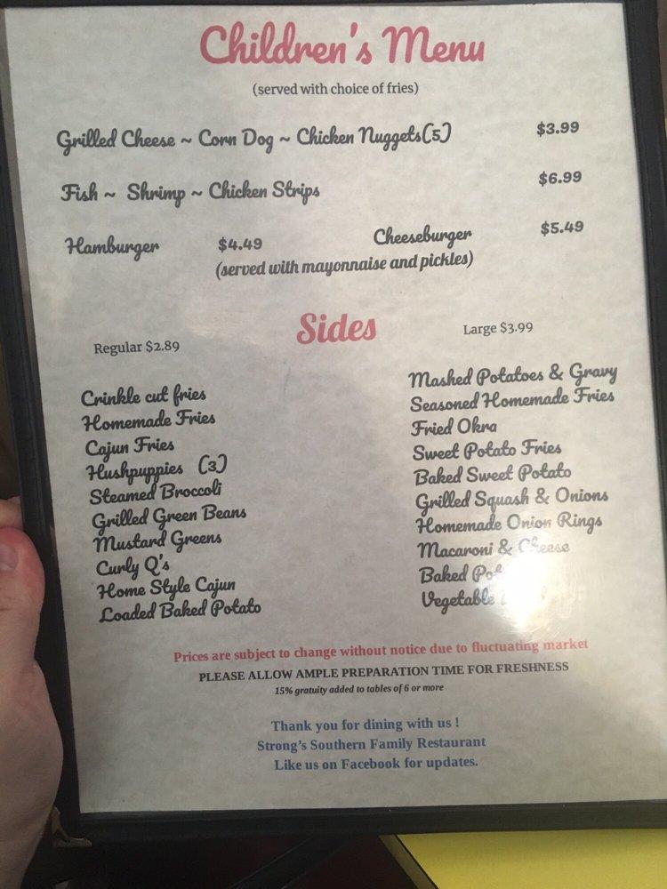 Menu at Honey’s Restaurant, Mangham