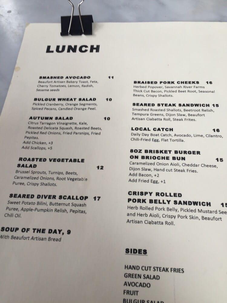 Menu at The Collins Quarter cafe, Savannah, 151 Bull St