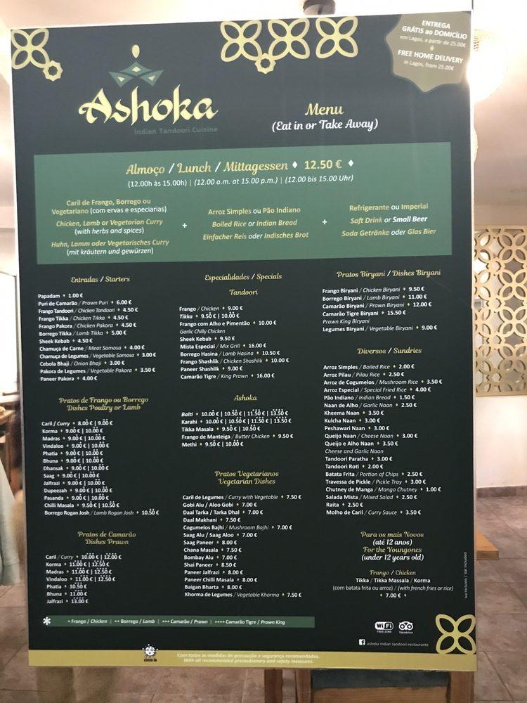 Menu em Ashoka Indian Tandoori cuisine restaurante, Lagos