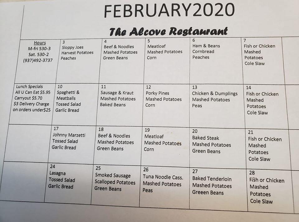 Menu at Alcove Restaurant, Sidney