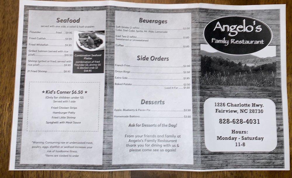 Menu at Angelo's Family Restaurant, Fairview