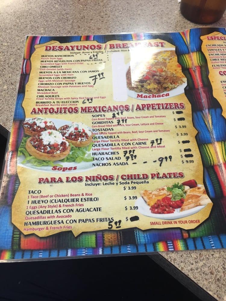 Menu at Jugos Vallarta restaurant, Corona