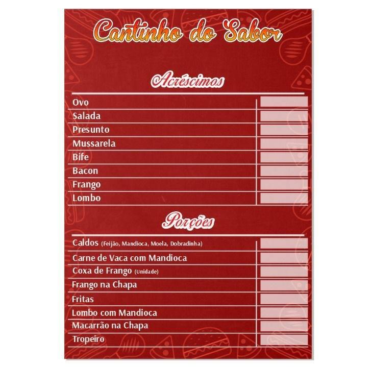 Lanchonete E Bar Cantinho Do Sabor cardápio