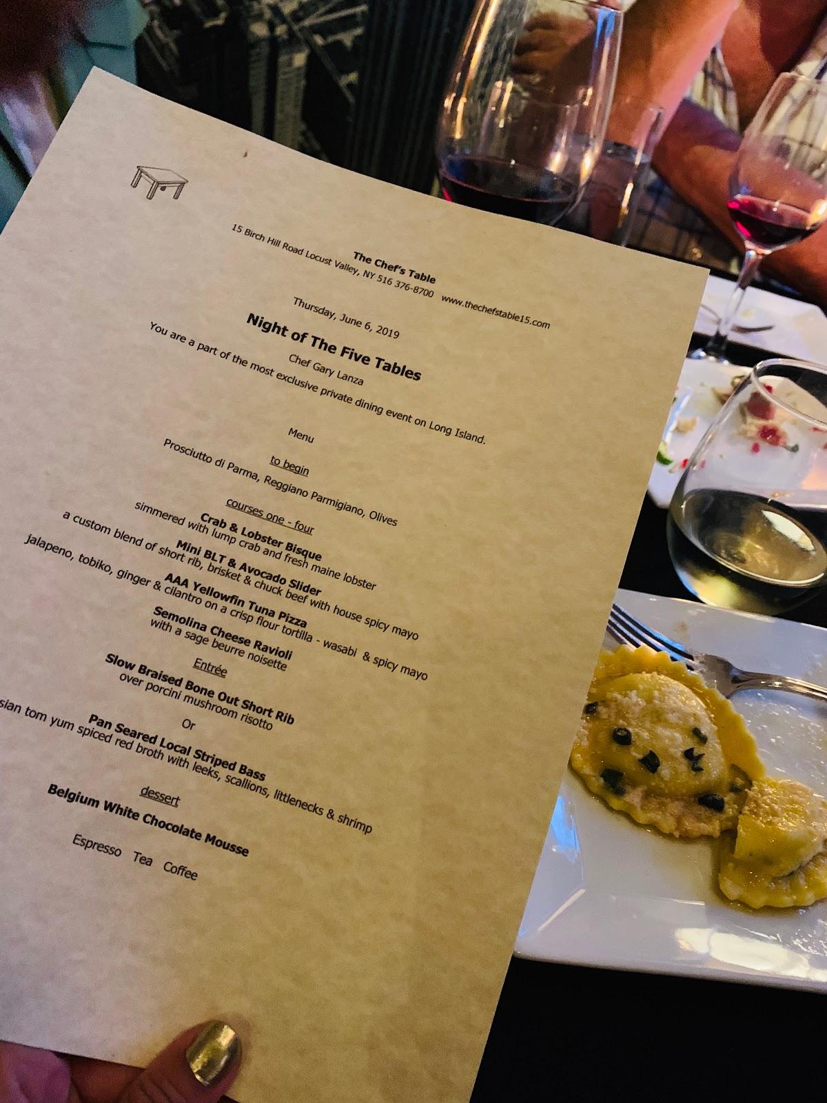 Menu at The Chef's Table restaurant, Locust Valley