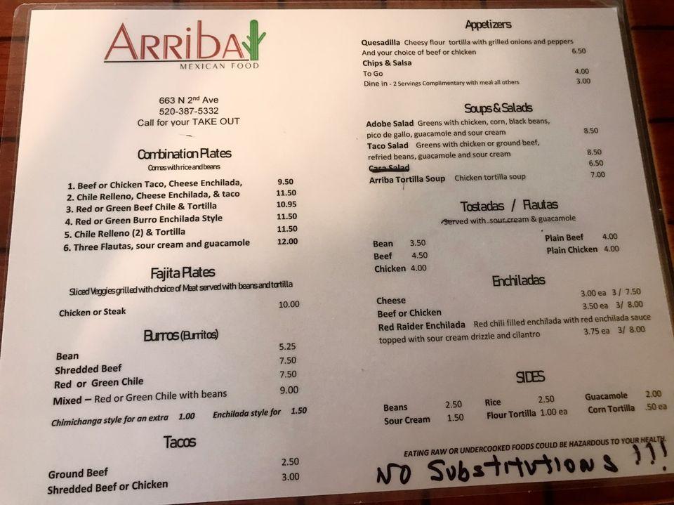 menu-at-arriba-mexican-restaurant-ajo