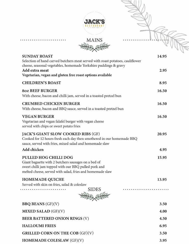 Menu At Jacks At Woodlakes Restaurant, England