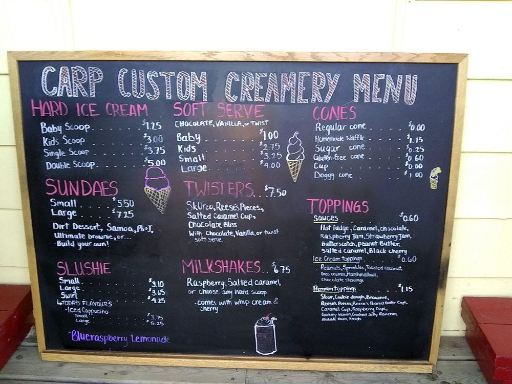 Menu at Carp Custom Creamery desserts, Ottawa