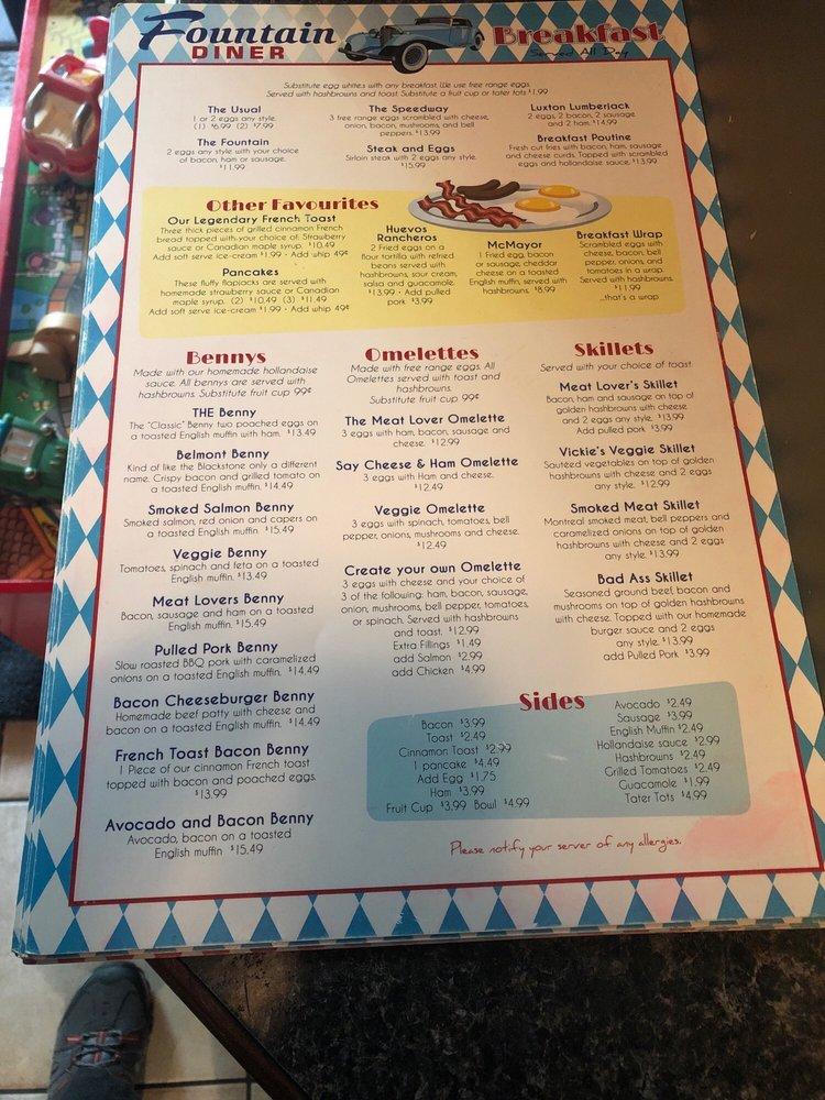 Menu at The Fountain Diner restaurant, Langford, Bryn Maur Rd